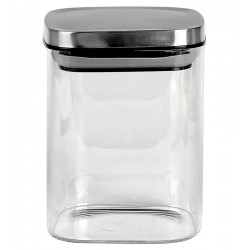 Pote 800ml 10x10x14cm Quadrado Em Vidro Borossilicato Com Tampa Em Meta